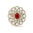Bhavmayi Oval Zircon Vintage Shield Polki-Diamond Gold Finish Ring with Pave and Trillion Motif Halo