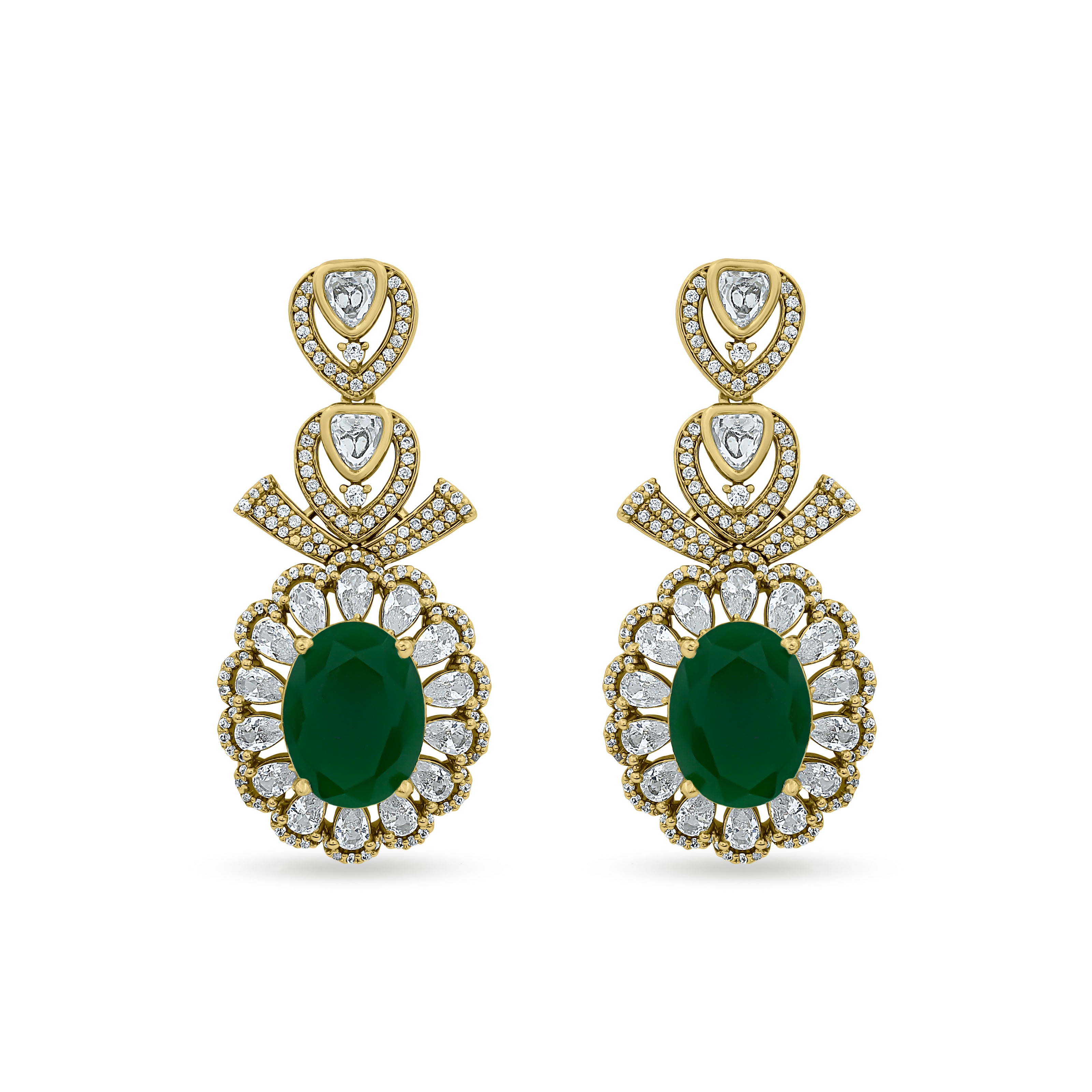 Bhavmayi 14K Gold Grand Floral Oval & Teardrop Statement Drop Earrings