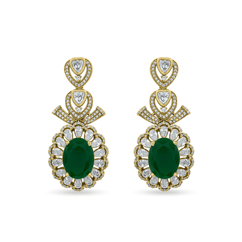 Bhavmayi 14K Gold Grand Floral Oval & Teardrop Statement Drop Earrings