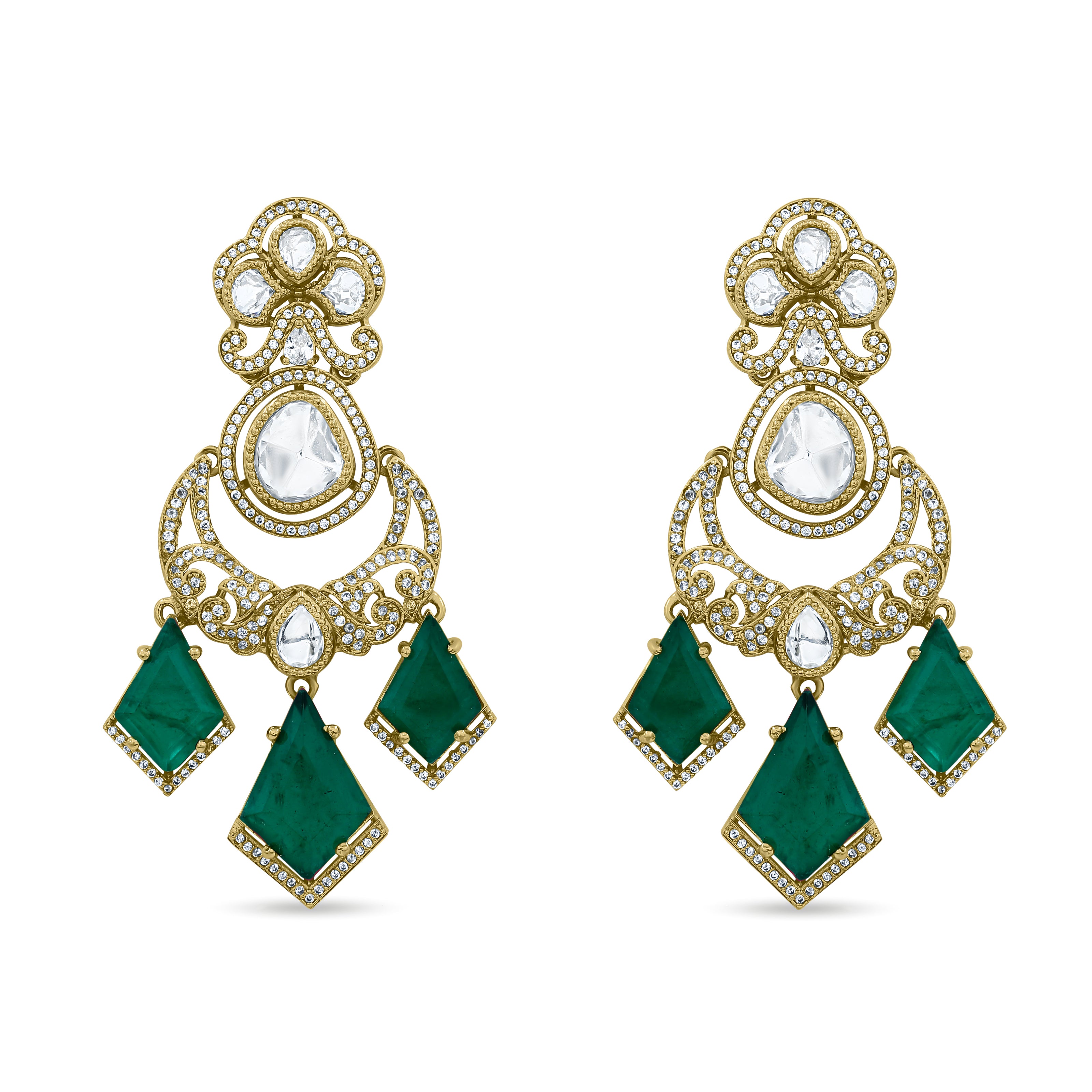 Bhavmayi Royal Chandbali Red Ruby Kite-Drop Statement Earrings with Intricate Gold Filigree Accent