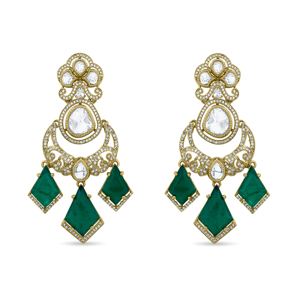 Bhavmayi Royal Chandbali Red Ruby Kite-Drop Statement Earrings with Intricate Gold Filigree Accent
