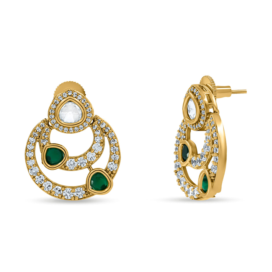 Bhavmayi 14K Gold Modern Hoop-Style Polki Stud Earrings with Diamond Accents