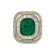 Bhavmayi Diamond Statement Gold Art Deco Oval Ring with Baguette and Pave Cushion Halo