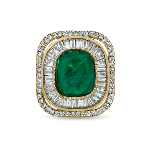 Bhavmayi Diamond Statement Gold Art Deco Oval Ring with Baguette and Pave Cushion Halo