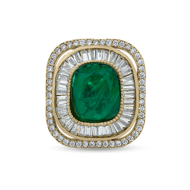 Bhavmayi Diamond Statement Gold Art Deco Oval Ring with Baguette and Pave Cushion Halo
