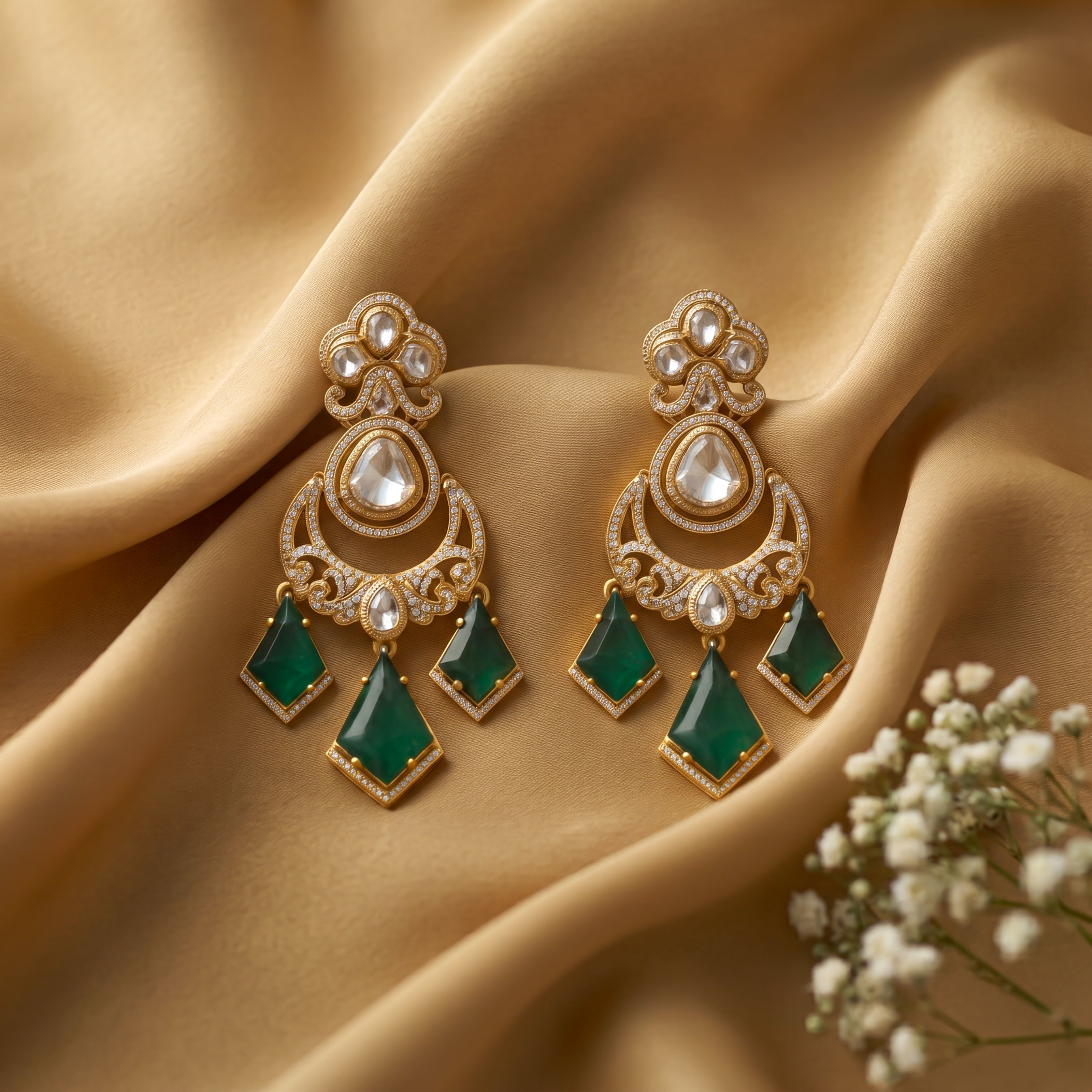 Bhavmayi Royal Chandbali Red Ruby Kite-Drop Statement Earrings with Intricate Gold Filigree Accent
