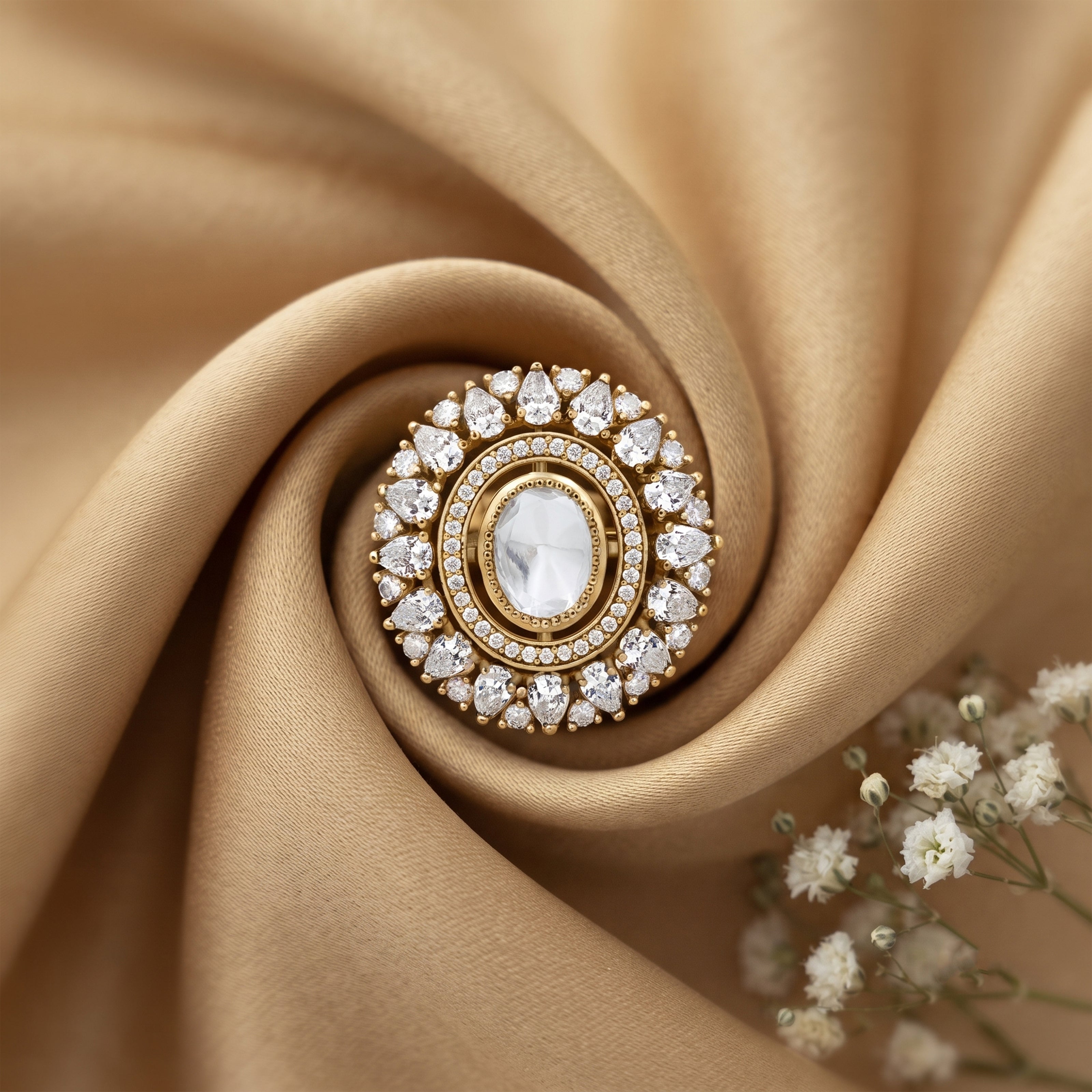 Bhavmayi Royal Polki Emeralds and Diamonds Mandala Statement Ring