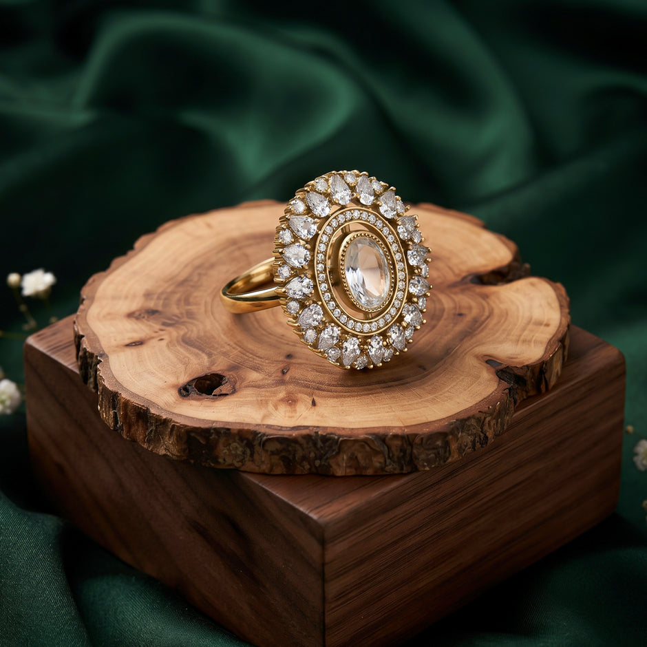 Bhavmayi Royal Polki Emeralds and Diamonds Mandala Statement Ring