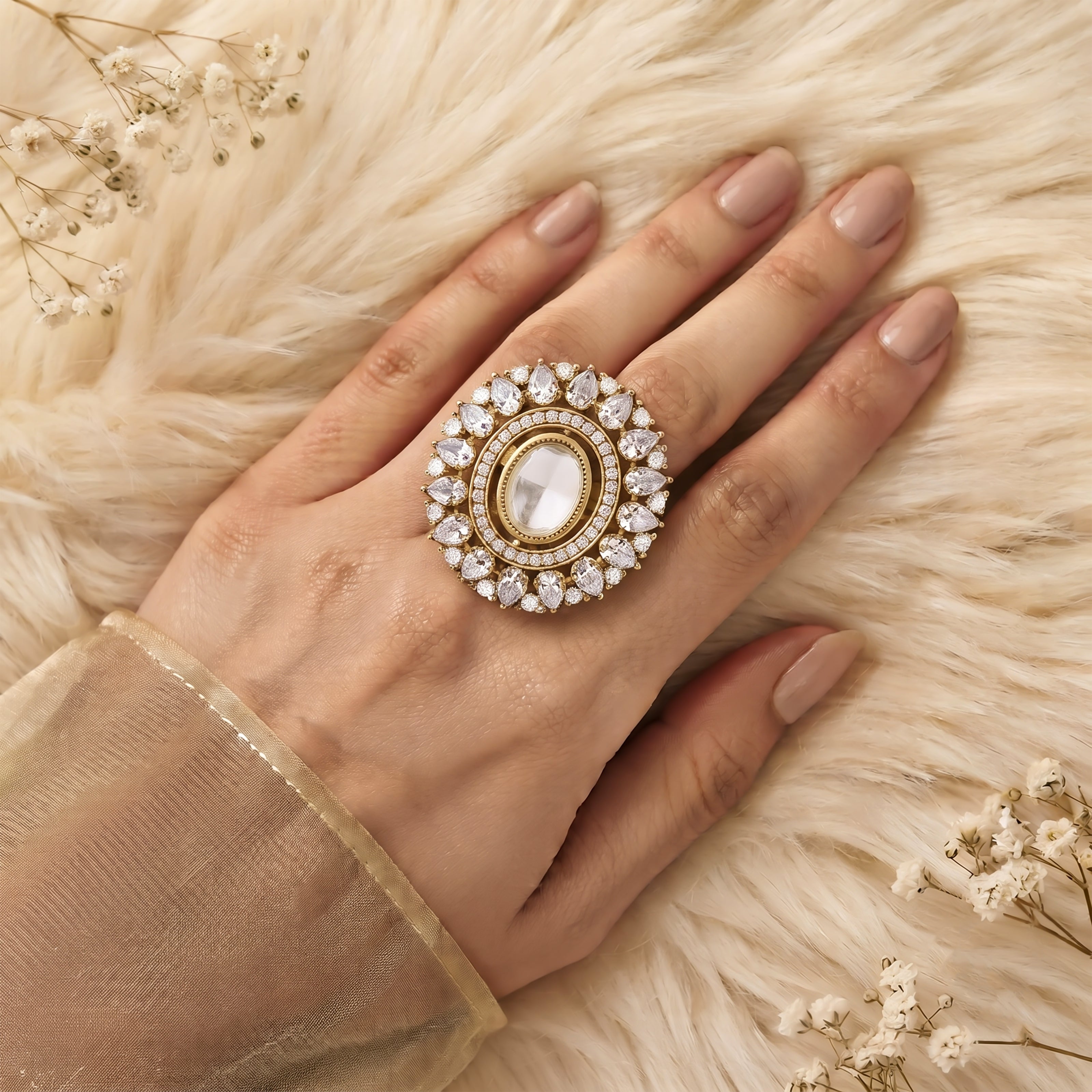 Bhavmayi Royal Polki Emeralds and Diamonds Mandala Statement Ring
