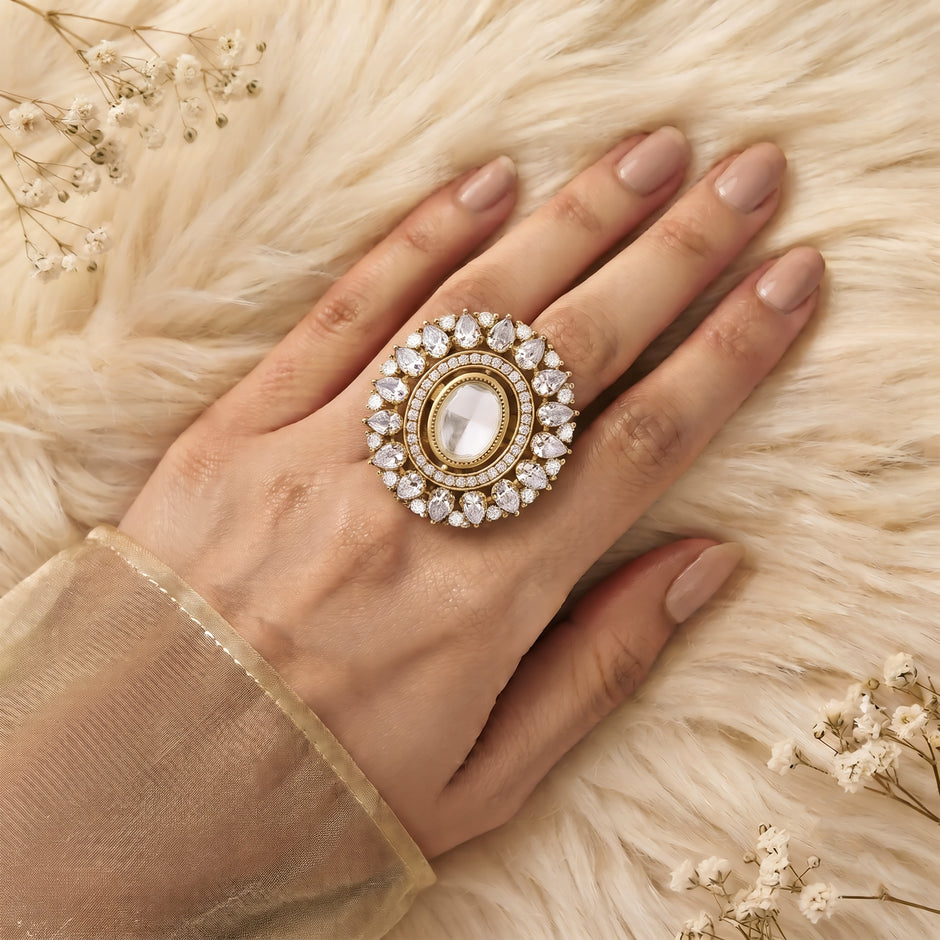 Bhavmayi Royal Polki Emeralds and Diamonds Mandala Statement Ring
