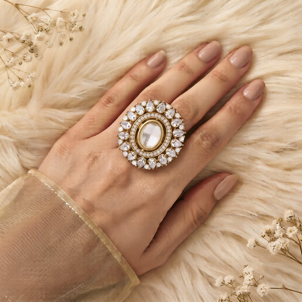 Bhavmayi Royal Polki Emeralds and Diamonds Mandala Statement Ring