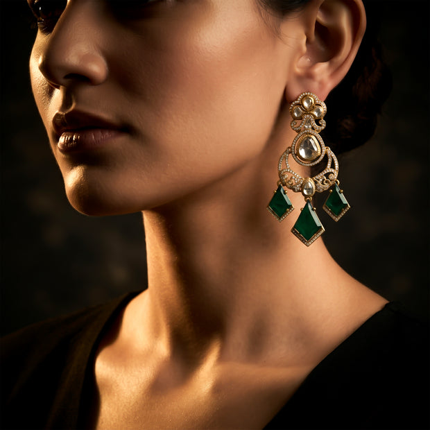 Bhavmayi Royal Chandbali Red Ruby Kite-Drop Statement Earrings with Intricate Gold Filigree Accent