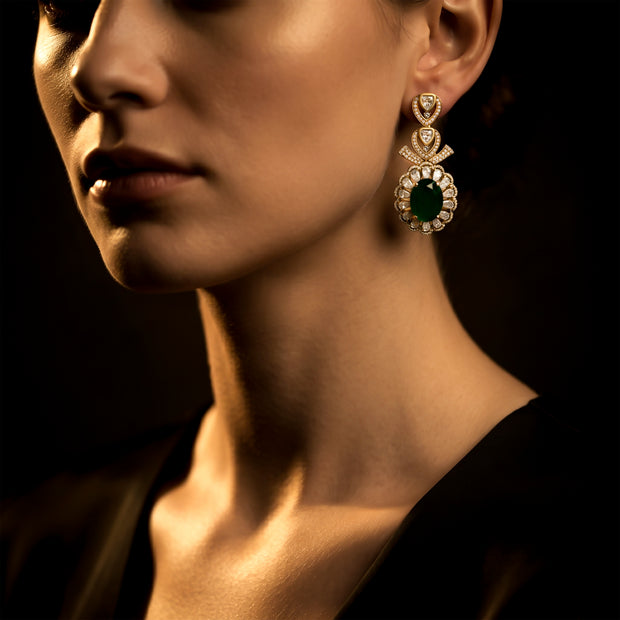 Bhavmayi 14K Gold Grand Floral Oval & Teardrop Statement Drop Earrings