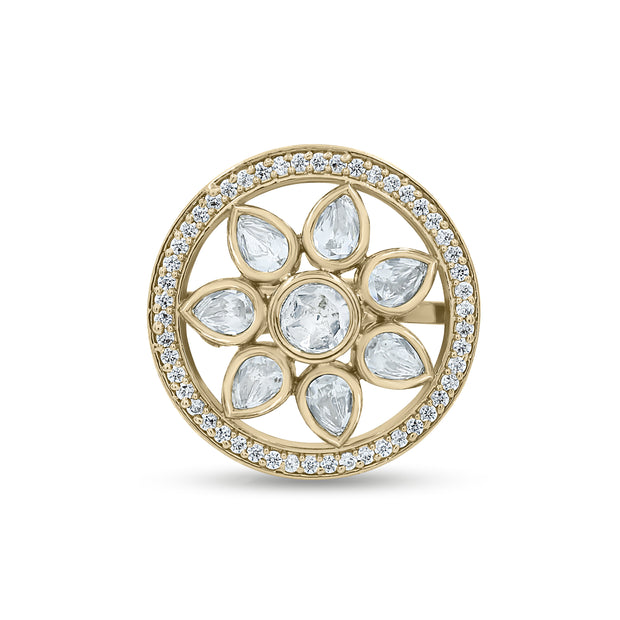 Bhavmayi Flower Mandala Statement Polki-Diamond-Gold Finish Ring