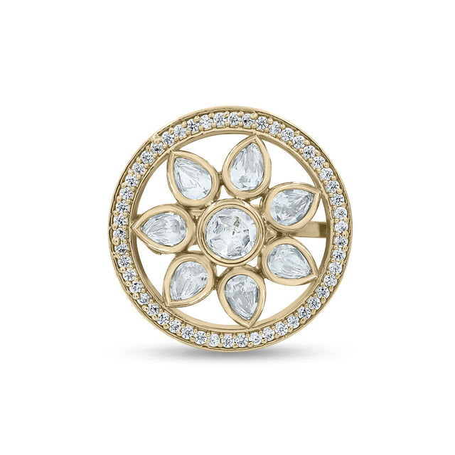 Bhavmayi Flower Mandala Statement Polki-Diamond-Gold Finish Ring