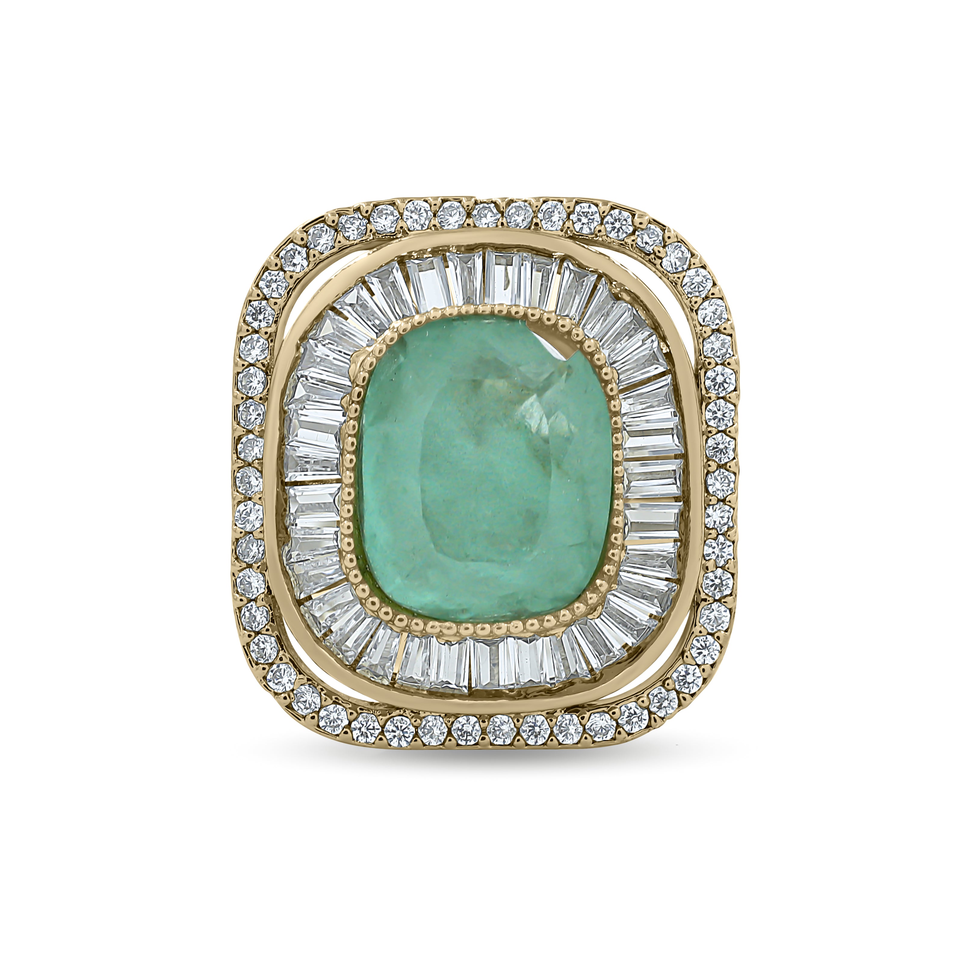 Bhavmayi Diamond Statement Gold Art Deco Oval Ring with Baguette and Pave Cushion Halo