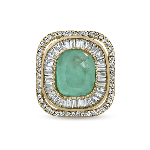 Bhavmayi Diamond Statement Gold Art Deco Oval Ring with Baguette and Pave Cushion Halo