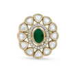 Bhavmayi Oval Zircon Vintage Shield Polki-Diamond Gold Finish Ring with Pave and Trillion Motif Halo