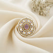 Bhavmayi 14K Yellow Gold Ruby and Diamond Floral Mandala Statement Ring with Seed Pearl Halo