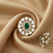 Bhavmayi Oval Zircon Vintage Shield Polki-Diamond Gold Finish Ring with Pave and Trillion Motif Halo