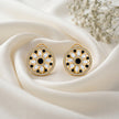 Bhavmayi 14K Gold Round Mandala Stud Earrings with Emerald & Teardrop Diamond Accents