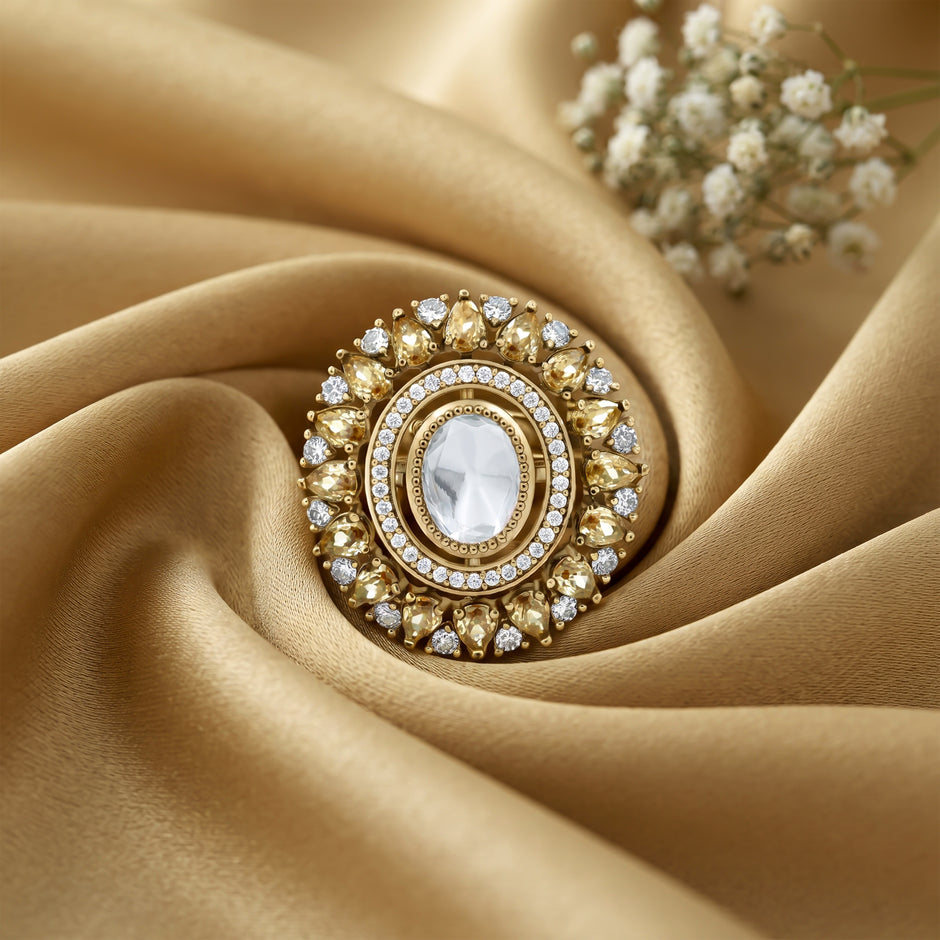 Bhavmayi Royal Polki Emeralds and Diamonds Mandala Statement Ring