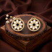 Bhavmayi 14K Gold Round Mandala Stud Earrings with Emerald & Teardrop Diamond Accents