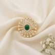 Bhavmayi 14K Gold Finish Modern Sunburst Spokes Pave Outer Halo Oval Diamond Statement  Ring