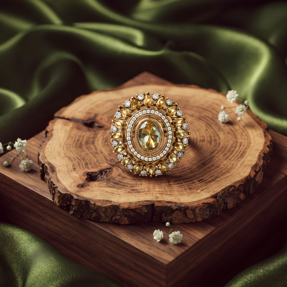 Bhavmayi Royal Polki Emeralds and Diamonds Mandala Statement Ring