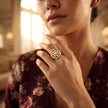 Bhavmayi Flower Mandala Statement Polki-Diamond-Gold Finish Ring