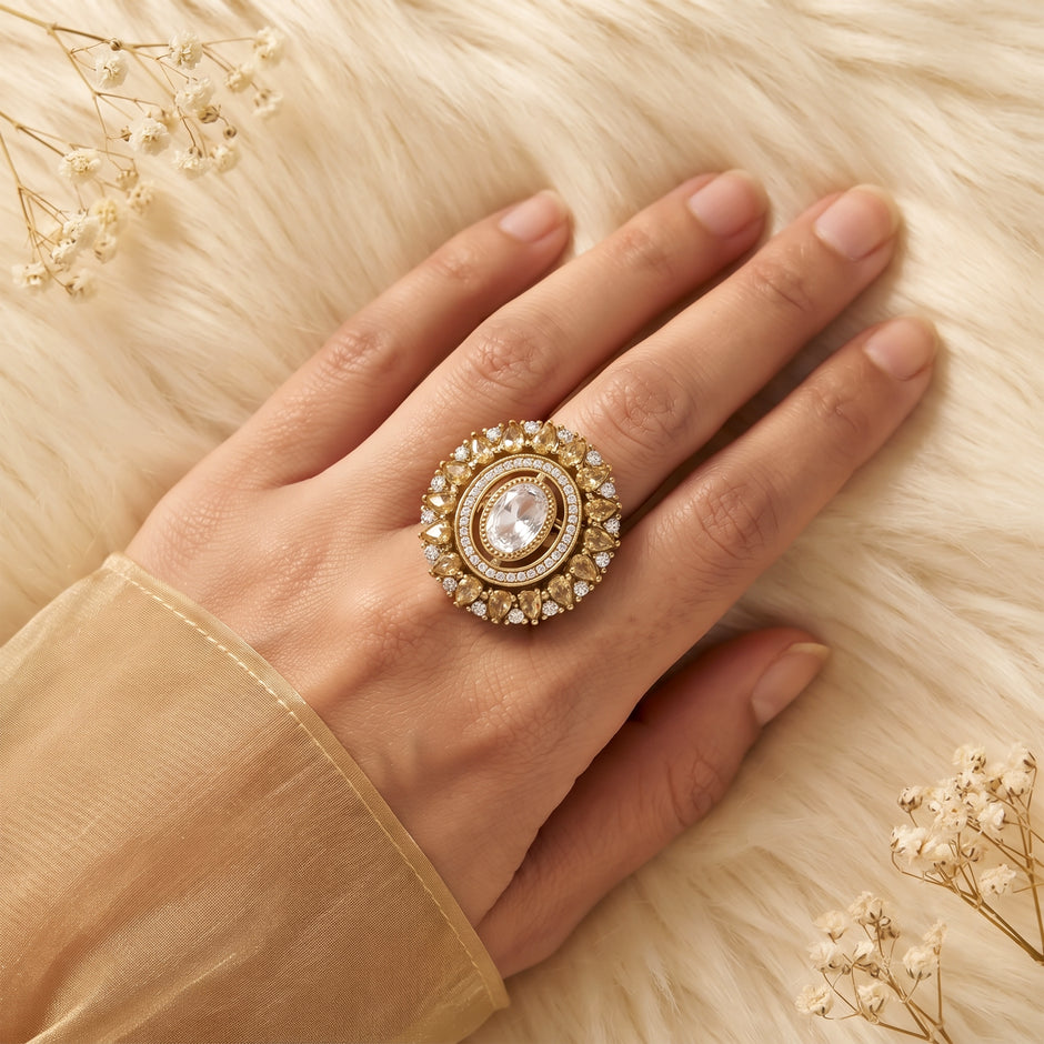Bhavmayi Royal Polki Emeralds and Diamonds Mandala Statement Ring