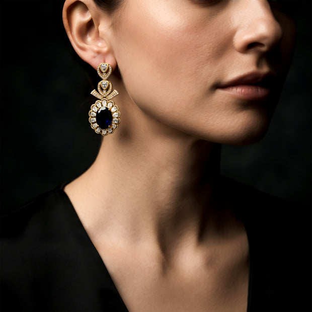 Bhavmayi 14K Gold Grand Floral Oval & Teardrop Statement Drop Earrings
