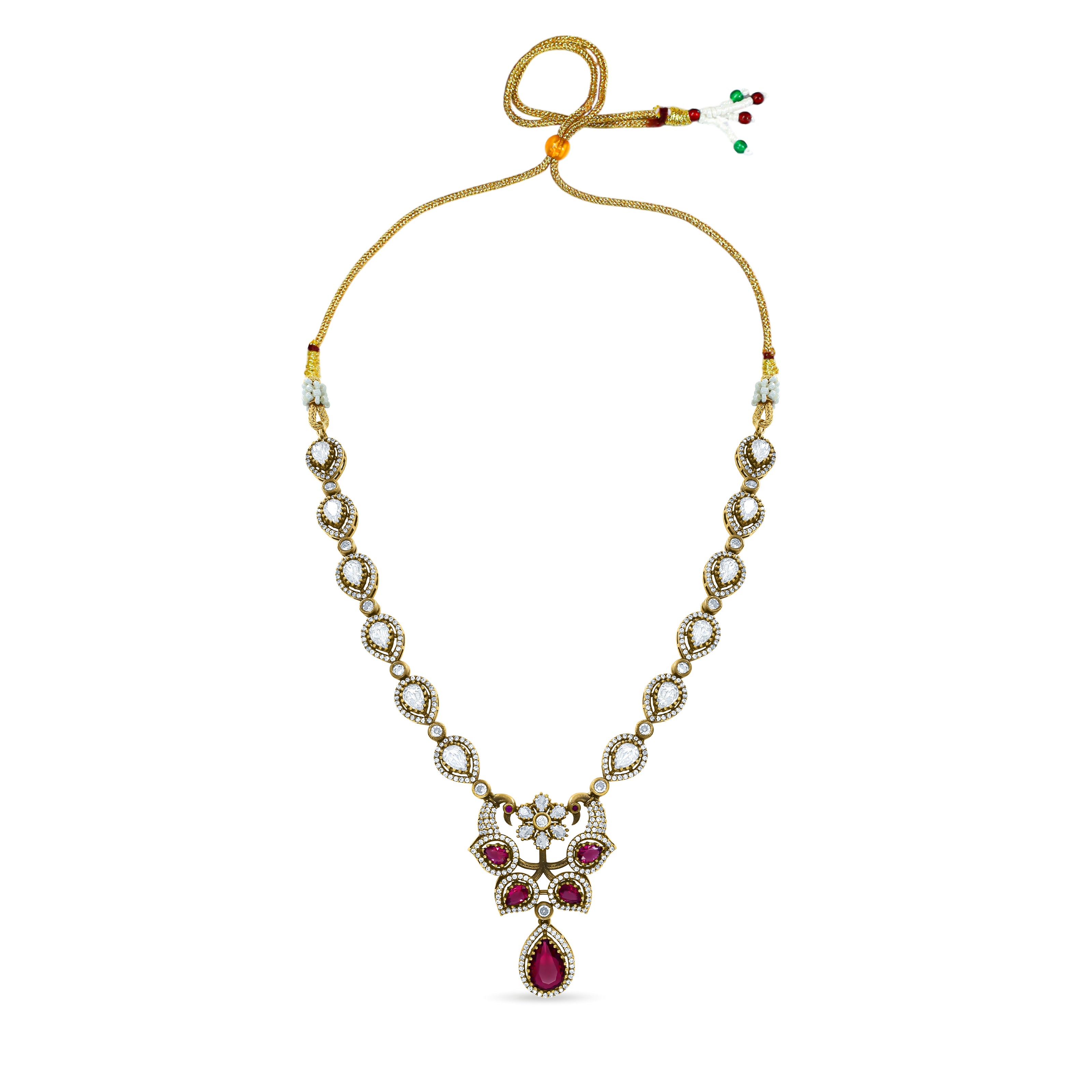 Bhavmayi Regal Peacock-Motif Ruby, Diamond-Polki-Style Heritage Necklace Set with Earrings