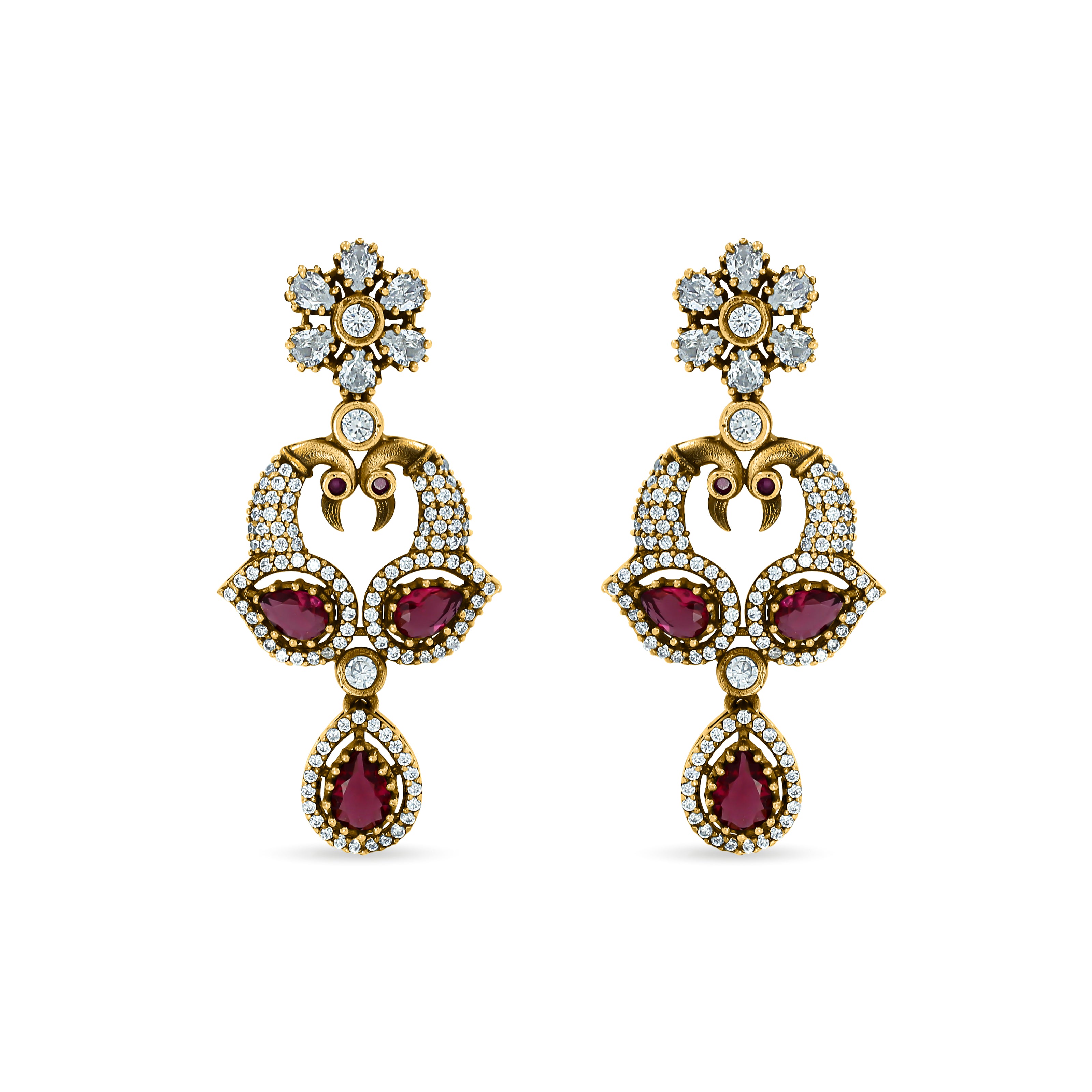 Bhavmayi Regal Peacock-Motif Ruby, Diamond-Polki-Style Heritage Necklace Set with Earrings