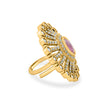Bhavmayi 14K Gold Finish Modern Sunburst Spokes Pave Outer Halo Oval Diamond Statement  Ring