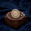 Bhavmayi 14K Gold Finish Modern Sunburst Spokes Pave Outer Halo Oval Diamond Statement  Ring