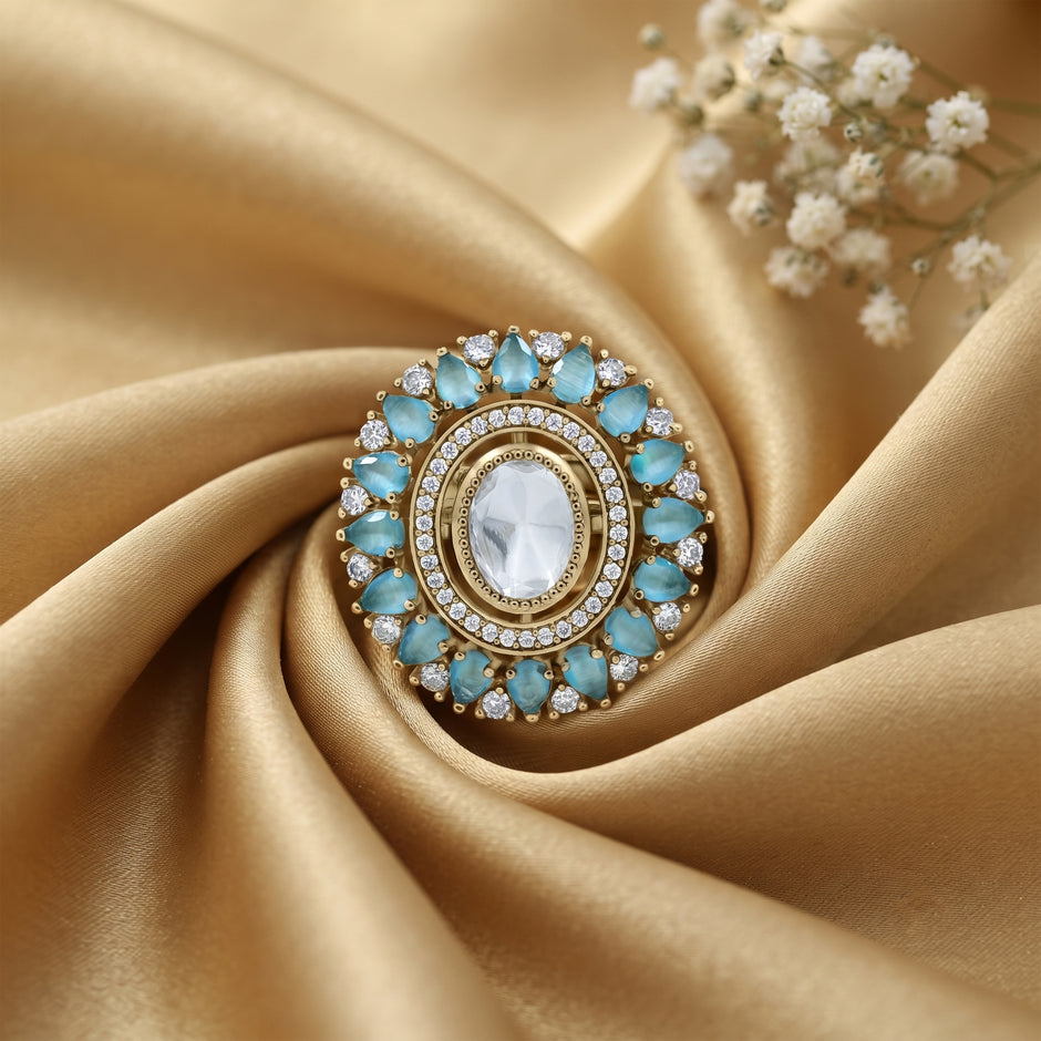 Bhavmayi Royal Polki Emeralds and Diamonds Mandala Statement Ring