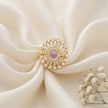 Bhavmayi 14K Gold Finish Modern Sunburst Spokes Pave Outer Halo Oval Diamond Statement  Ring