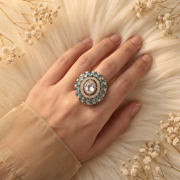 Bhavmayi Royal Polki Emeralds and Diamonds Mandala Statement Ring