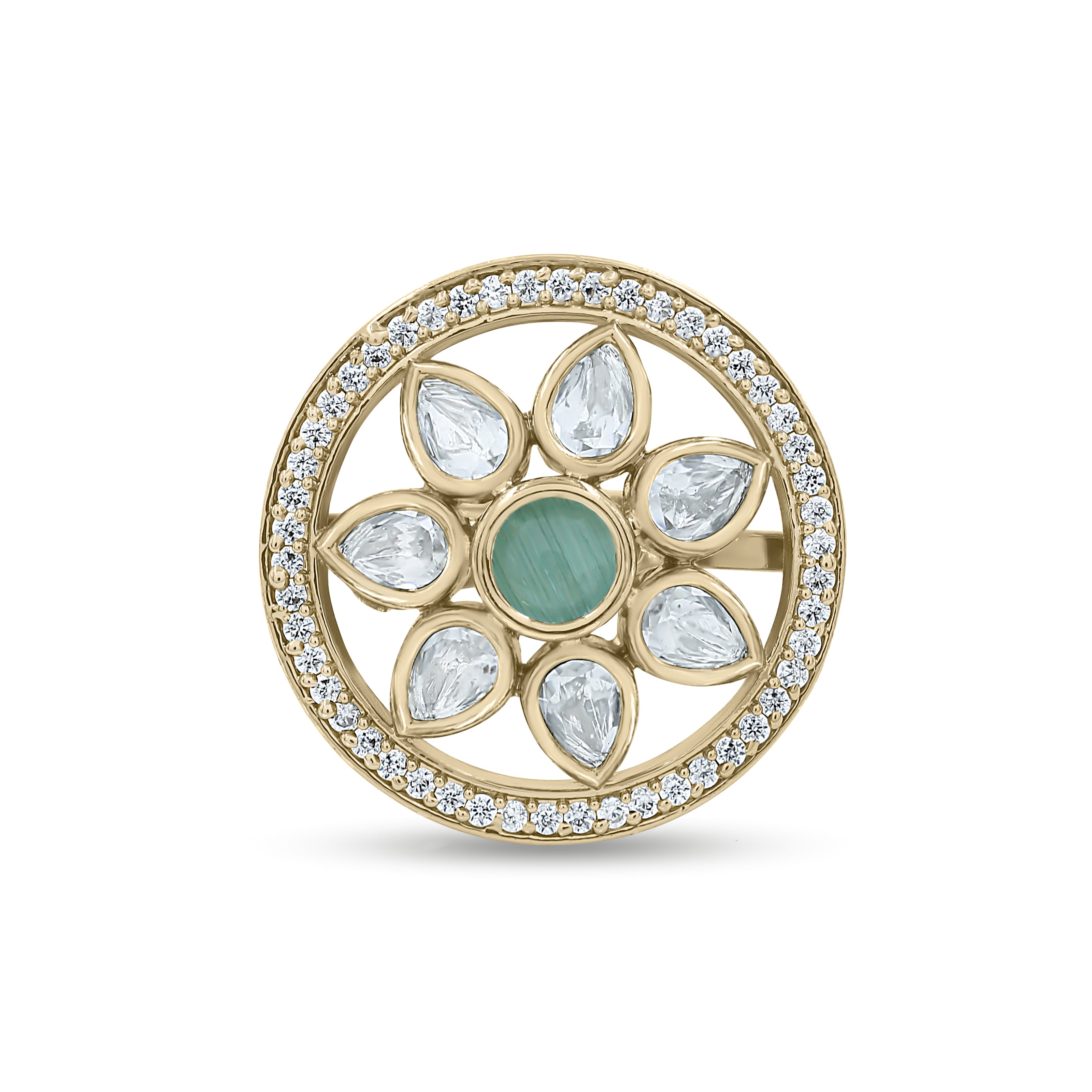 Bhavmayi Flower Mandala Statement Polki-Diamond-Gold Finish Ring