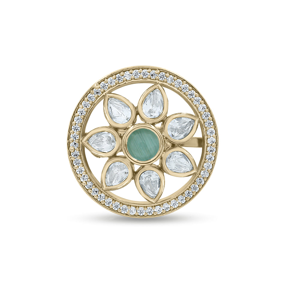 Bhavmayi Flower Mandala Statement Polki-Diamond-Gold Finish Ring