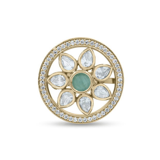 Bhavmayi Flower Mandala Statement Polki-Diamond-Gold Finish Ring