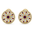 Bhavmayi 14K Gold Round Mandala Stud Earrings with Emerald & Teardrop Diamond Accents