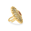 Bhavmayi 14K Gold Finish Modern Sunburst Spokes Pave Outer Halo Oval Diamond Statement  Ring