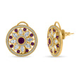 Bhavmayi 14K Gold Round Mandala Stud Earrings with Emerald & Teardrop Diamond Accents