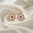 Bhavmayi 14K Gold Round Mandala Stud Earrings with Emerald & Teardrop Diamond Accents