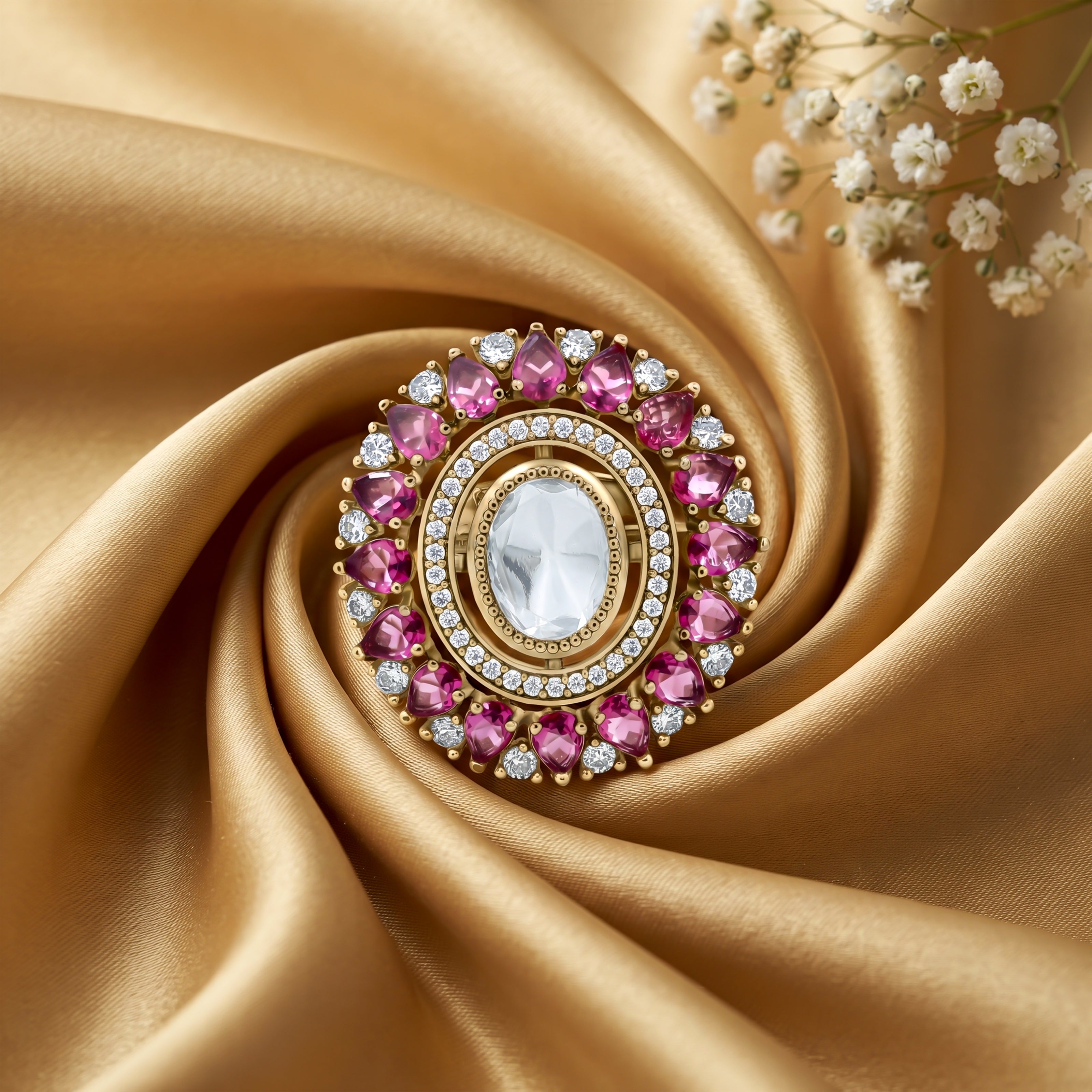 Bhavmayi Royal Polki Emeralds and Diamonds Mandala Statement Ring