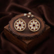 Bhavmayi 14K Gold Round Mandala Stud Earrings with Emerald & Teardrop Diamond Accents