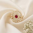 Bhavmayi 14K Gold Finish Modern Sunburst Spokes Pave Outer Halo Oval Diamond Statement  Ring