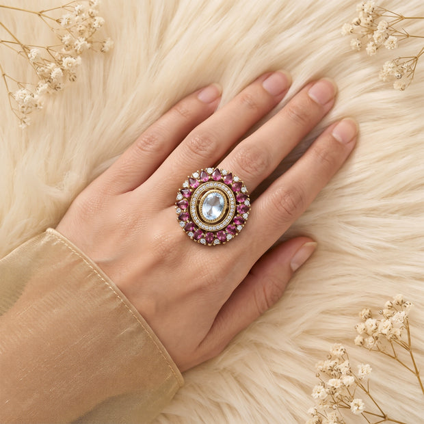 Bhavmayi Royal Polki Emeralds and Diamonds Mandala Statement Ring